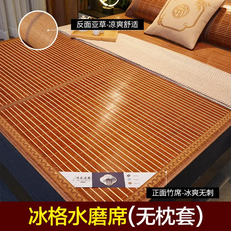 matelas bambou beige clair rayures horizontales moderne lit double chambre dormir maison confort