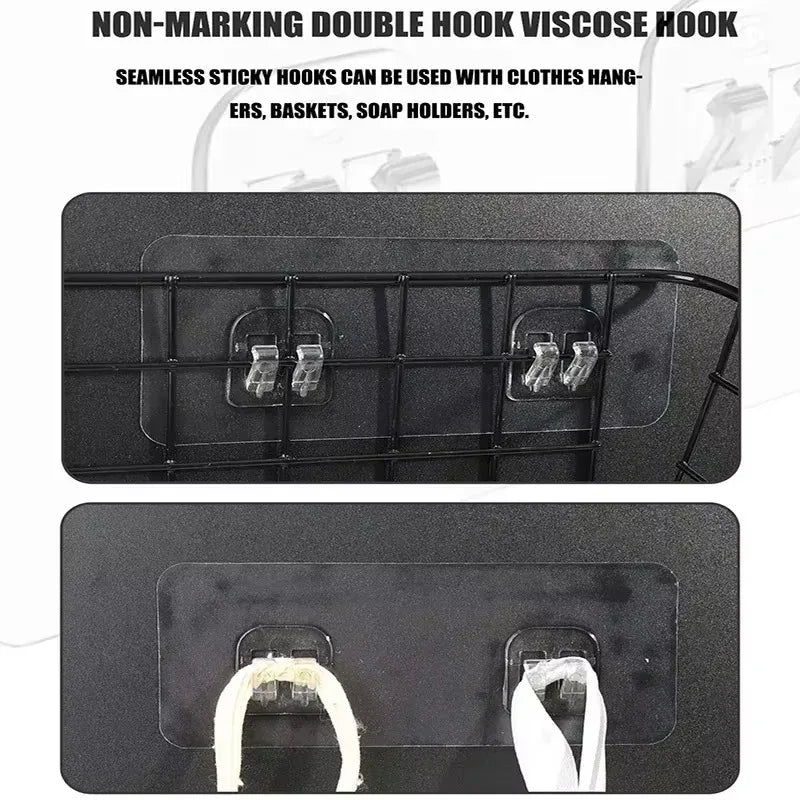 crochet adhésif fort autocollant transparent double crochet moderne rangement étagère murale salle bains cuisine