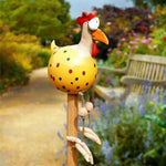 statue décorative poulet noir blanc rose jaune rouge points bec coquille patio clôture jardin