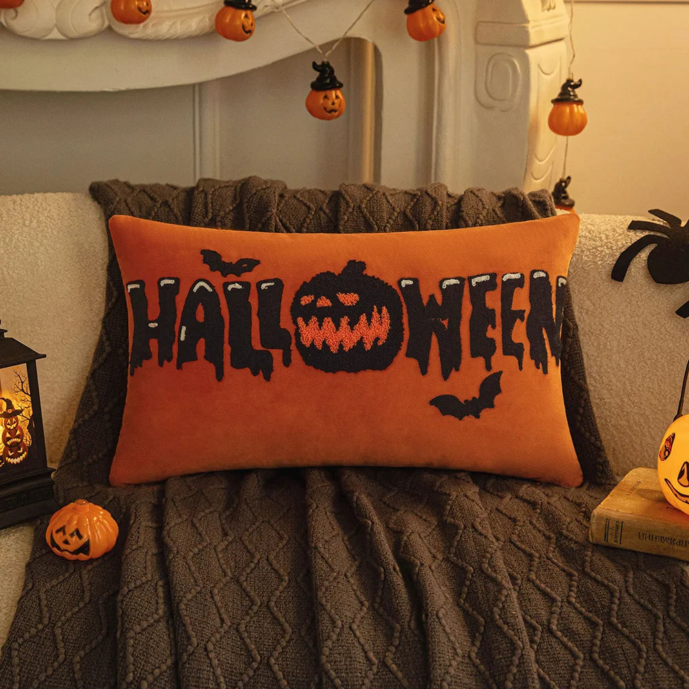 taies d'oreiller halloween orange citrouille araignée deco sofa lit polyester respectueux environnement non toxique