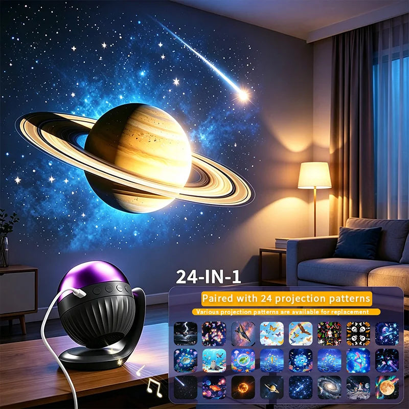 projecteur nuit violet noir moderne 24 motifs projection support rotatif led