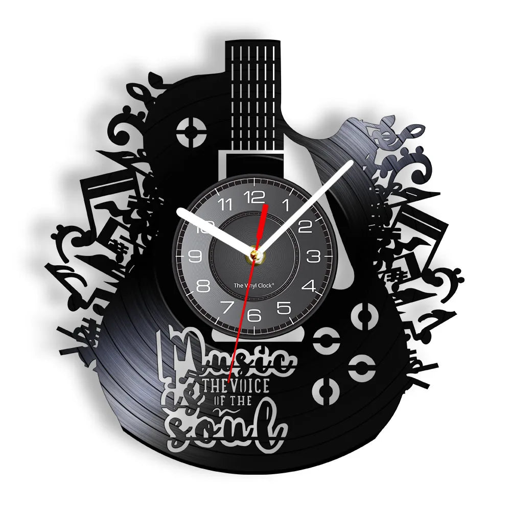 horloge murale forme guitare disque vinyle aiguille rétro moderne fixations chambre salon