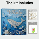 kit peinture points tableau décoratif baleine océan fleurs bleu blanc beige