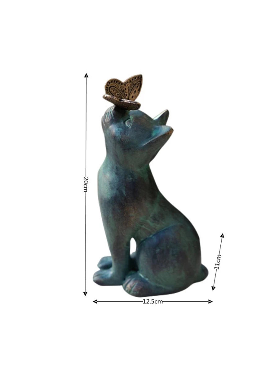 statue chat papillon bronze vert marron extérieur jardin decoratif resine aspect patine texturéextérieur