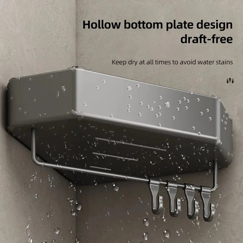 étagère salle bain moderne adhésive métal gris plat niveaux crochets rangement góc