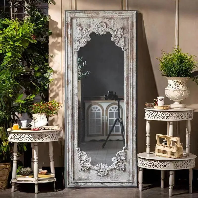 miroir vintage blanc décoration florale shabby chic bois opaque grand chambre erotique