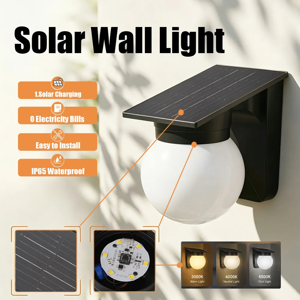 lampe murale solaire led extérieure étanche blanc noir controle distant panneau solaire moderne