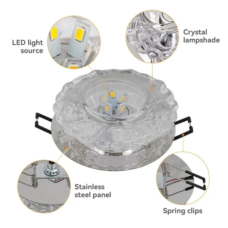 Spot LED moderne cristal transparent clips fixationacier inoxydable led