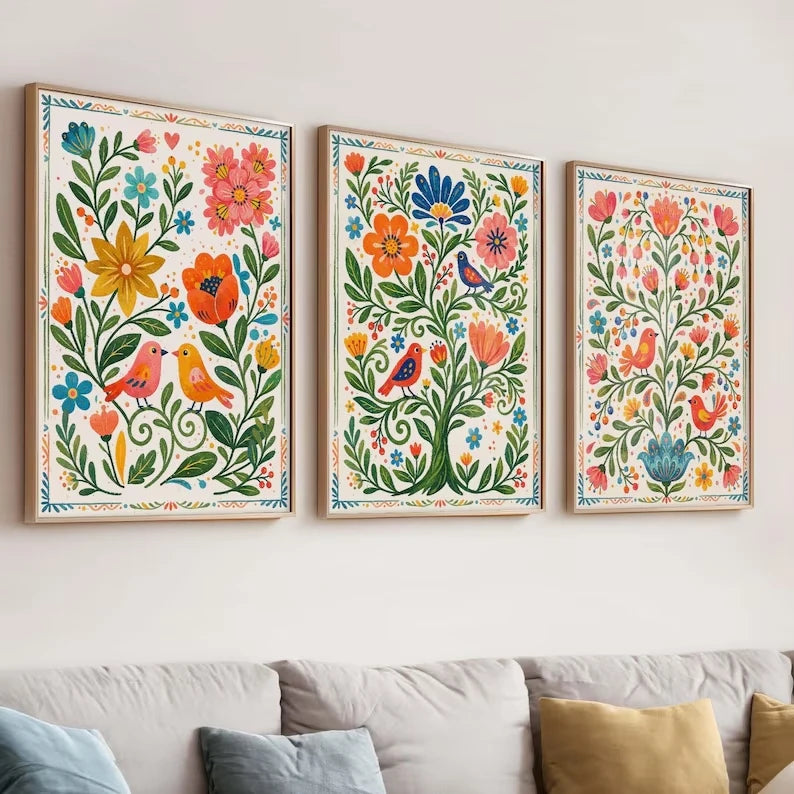 affiches murales fleurs oiseaux traditionnel multicolore deco chambre salon enfants boisDecoration murale impression toile.setVertical(false)