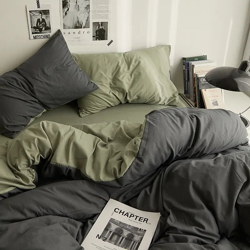 Ensemble literie gris 4 pièces pour lit simple