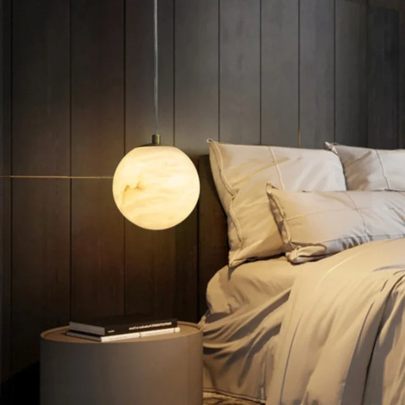 Suspension lumineuse marbre blanc crème veines modernes LED translucide chambre salon
