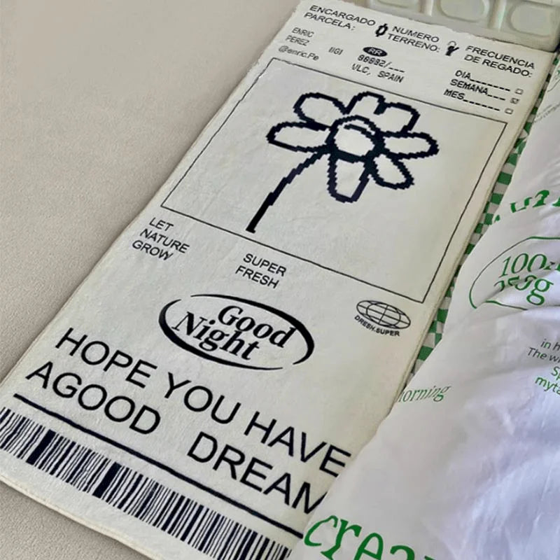 serviette moderne fleur noire texte blanc minimaliste polyester antidérapante intérieure extérieure chambre salon