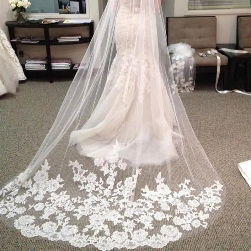voile mariée classique blanc broderie florale transparente monocouche femme dentelle erotique