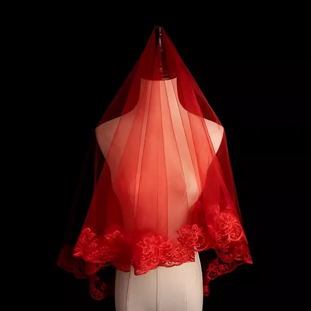 voile mariage rouge broderie dorée ornements floraux classique traditionnel opacité 100x100cm