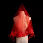 voile mariage rouge broderie dorée ornements floraux classique traditionnel opacité 100x100cm