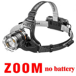 lampe frontale rechargeable led noir zoom ipx4 étanche mode sensor high low strobe camping