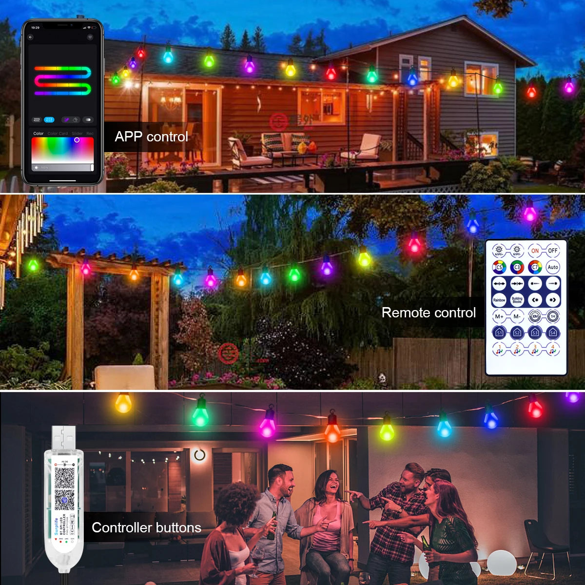 guirlande lumineuse led 15m 30m bluetooth wifi violet jaune bleu moderne clips usb