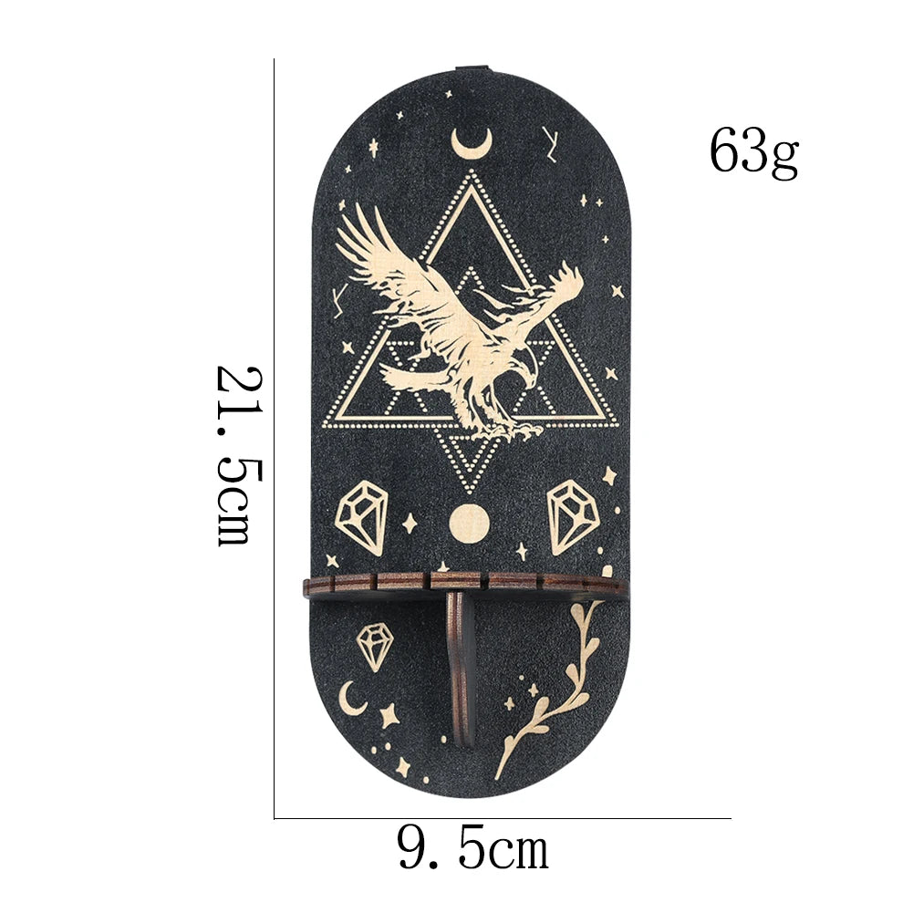 étagère murale bois moderne étagères dorées motifs géométriques noir méditation étoiles lune