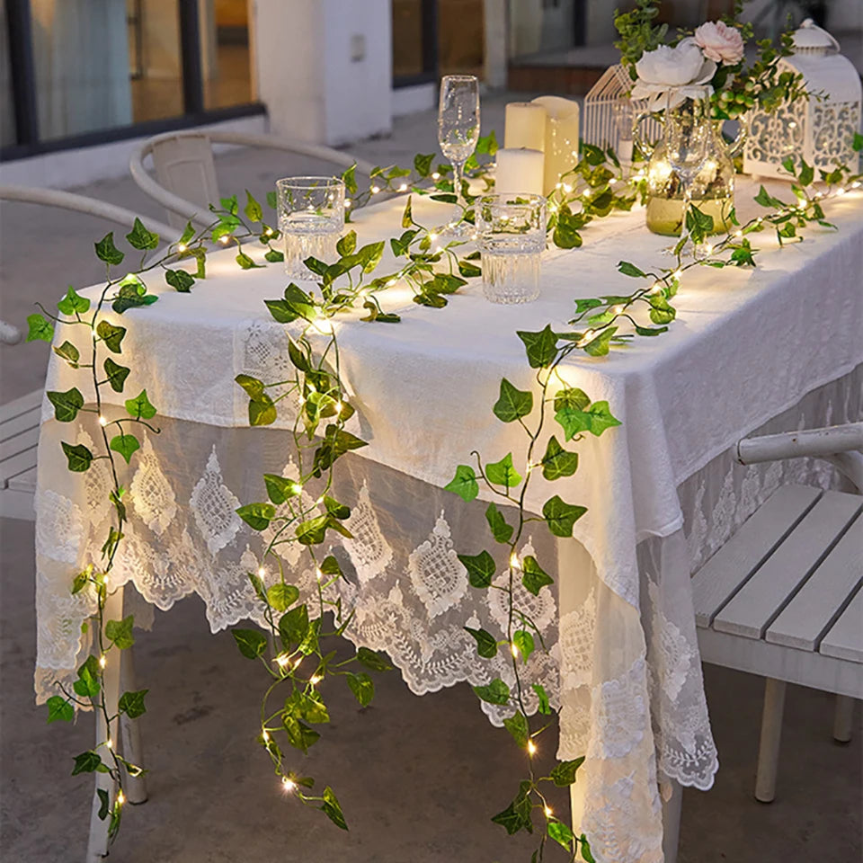 guirlande lumineuse feuilles vertes lierre artificiel led blanc chaud mariage festif chambre decoration