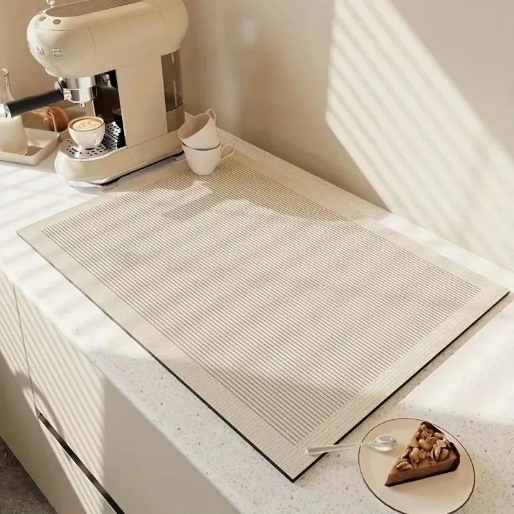 tapis cuisine moderne rayures horizontales beige clair absorbant séchage rapide respectueux environnement 40x60cm