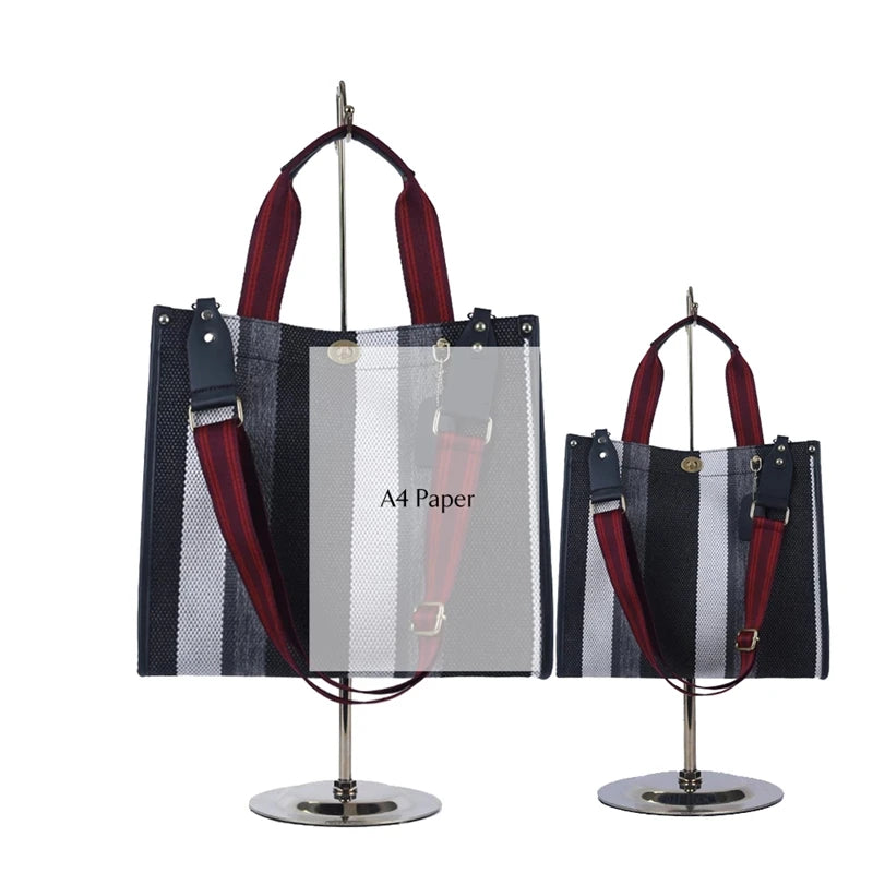 sac main femme toile polyvalent rayé poches intérieures appliques décontracté moderne casual