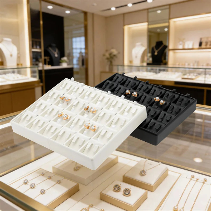 boîte bijoux cuir noir blanc plateau rangement bague boucle d'oreille organisation modernescrição