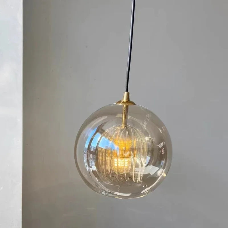 suspension lumineuse moderne transparente rayures verticales ampoule incluse câble noir chambre cuisine