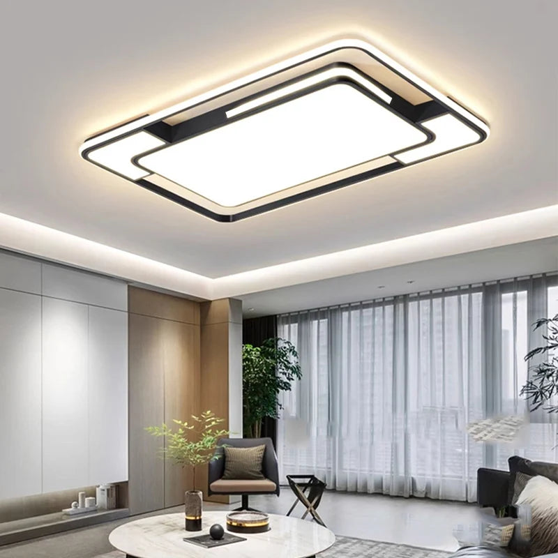 plafonnier led moderne minimaliste noir blanc argenté fixe lumineux rectangle cadre opaque