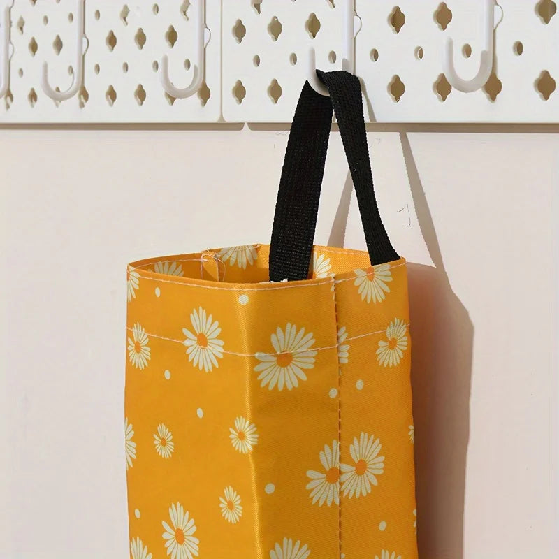 pochettes sacs poubelles suspendues motifs fleurs marguerites noir rose jaune deux anses tissu utilitaires