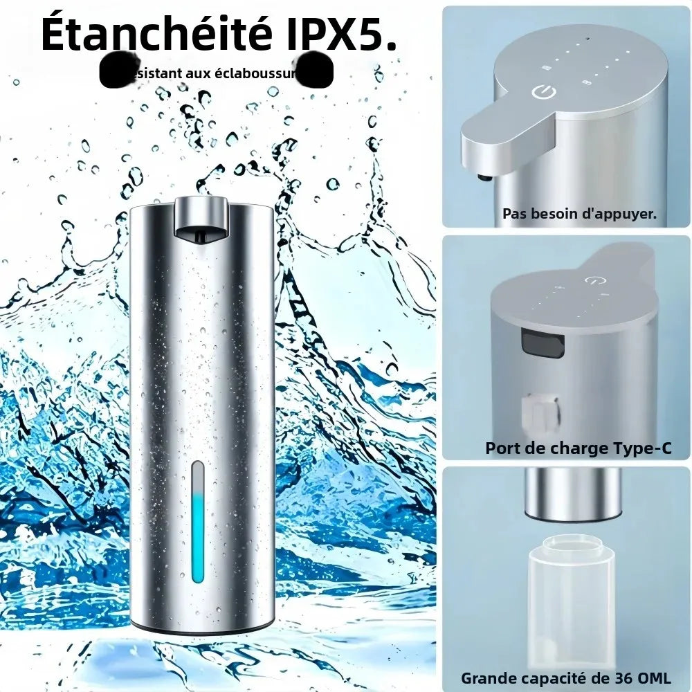 distributeur savon liquide mousse automatique infrarouge acier inoxydable moderne minimaliste rechargeable