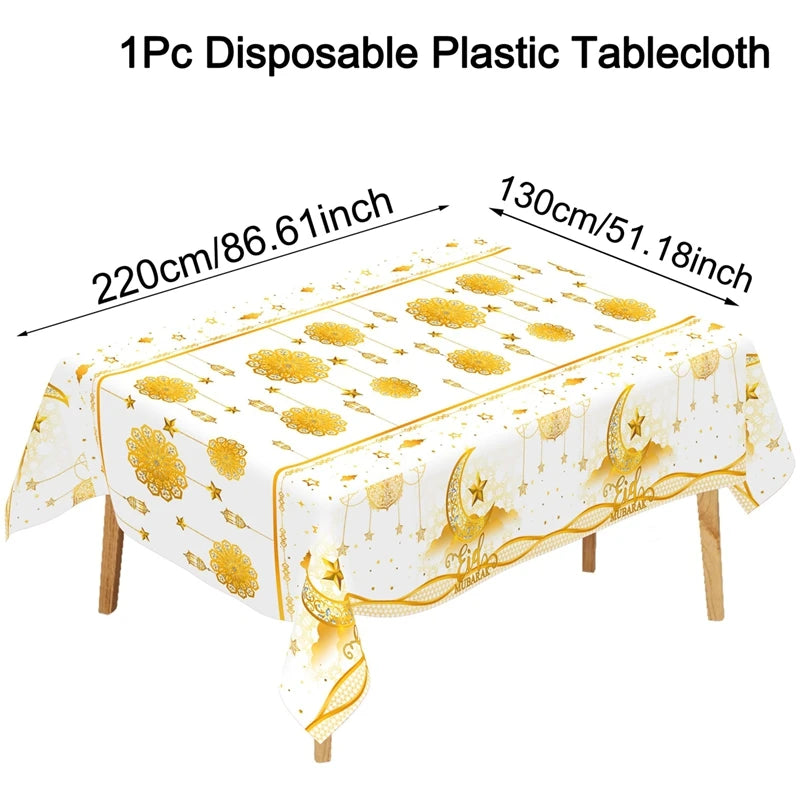 nappe table ramadan islamique motifs dorés étoiles lanternes fleurs İslam deco fête İslamique