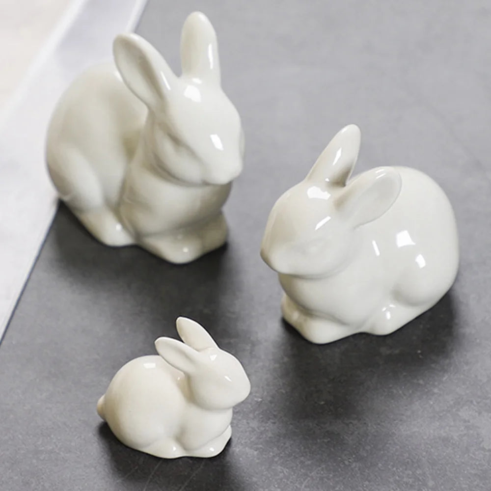 décoration intérieure statue lapin blanc céramique lisse brillante classique moderne petite taille