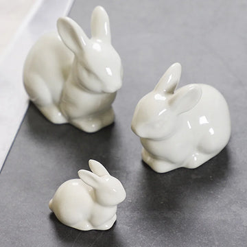 décoration intérieure statue lapin blanc céramique lisse brillante classique moderne petite taille