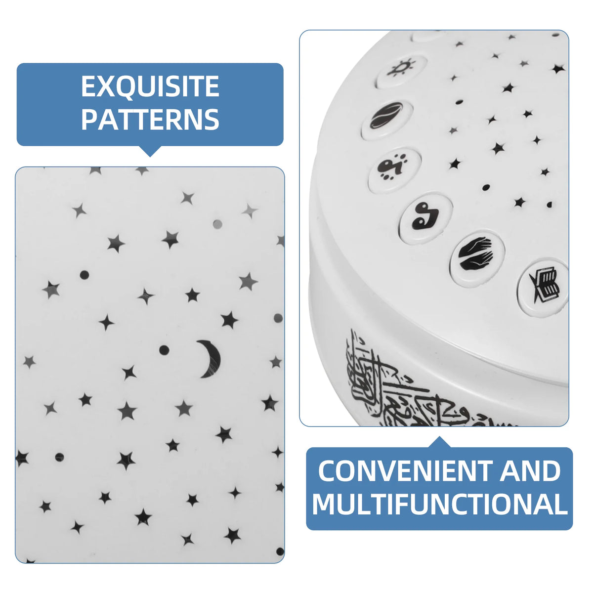 projecteur lumineux étoiles lune sons apaisants blanc haut parleur motifs arabes chambre enfant moderne