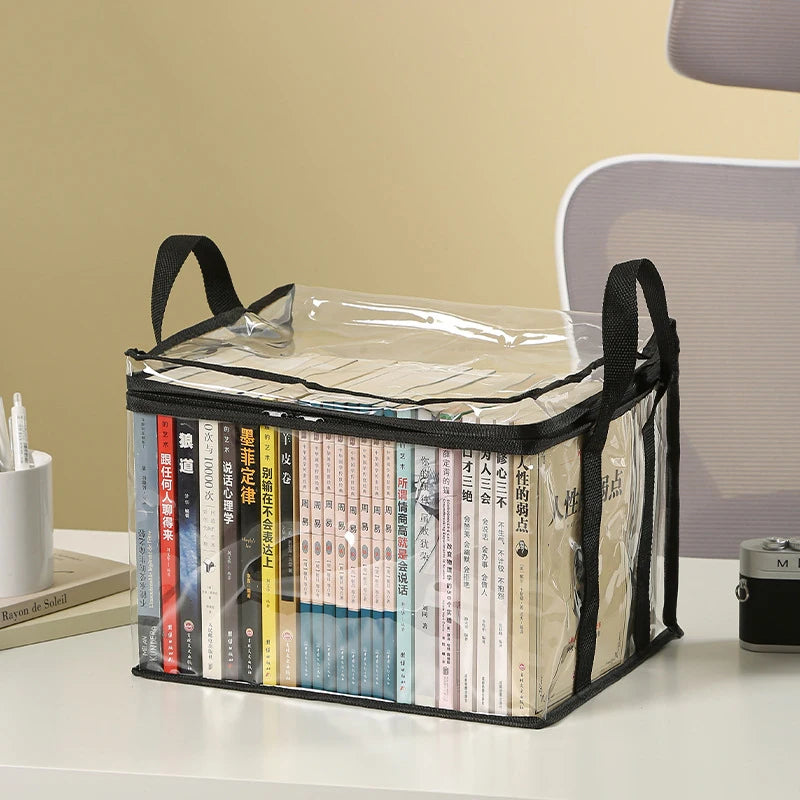 organisateur livres transparent noir poignées amovibles moderne pratique sac livres étudiant classe rangement ménage