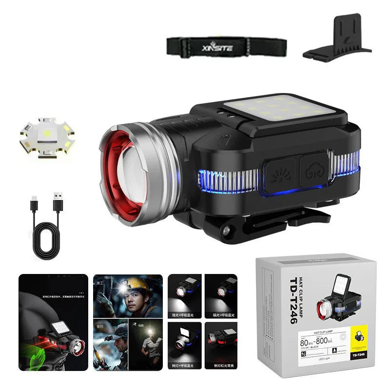 lampe torche multifonctionnelle rechargeable led noire clip mode pratique camping pêche