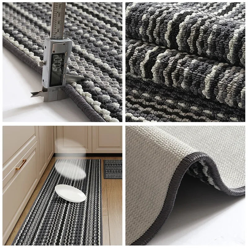 tapis cuisine moderne gris noir blanc rayures horizontales antidérapant lavable sol maison