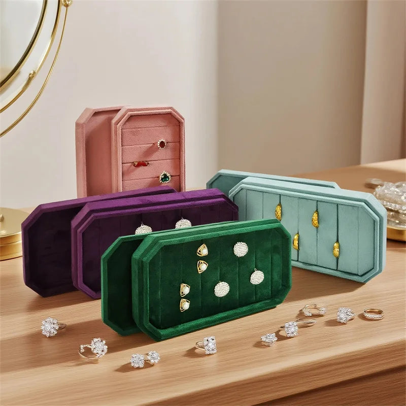 boîtes bijoux velours violet rose vert contemporaines rangement bagues boucles d'oreilles