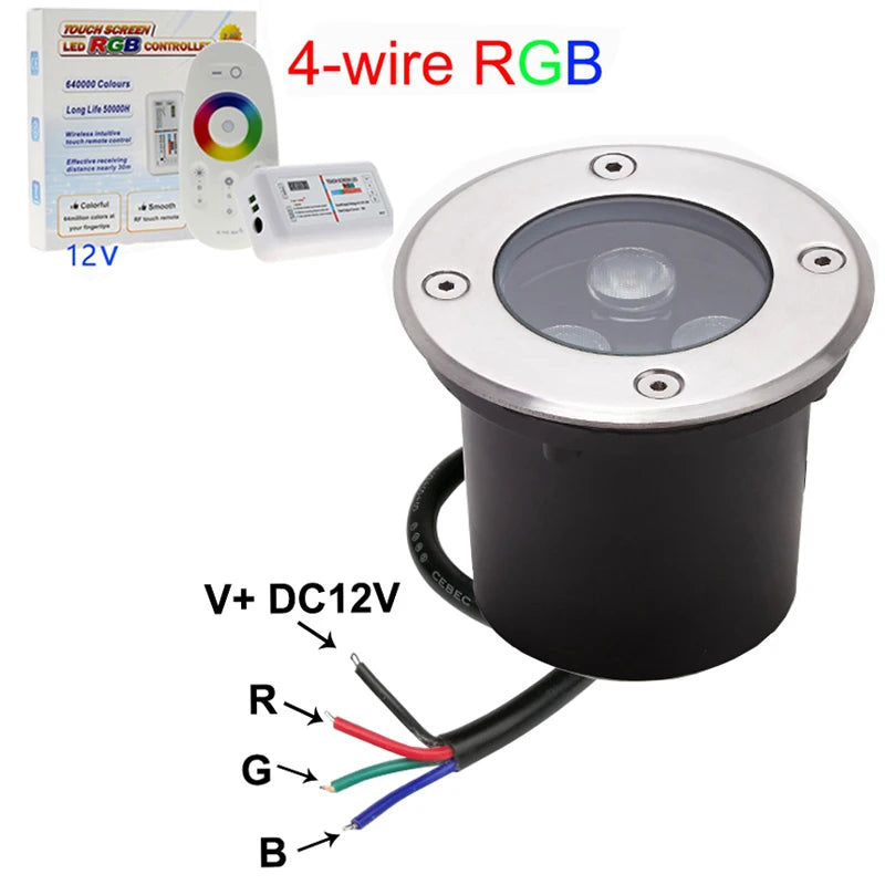 éclairage extérieur led rgb ip67 12v noir moderne spot sous terrain câble fil couleur