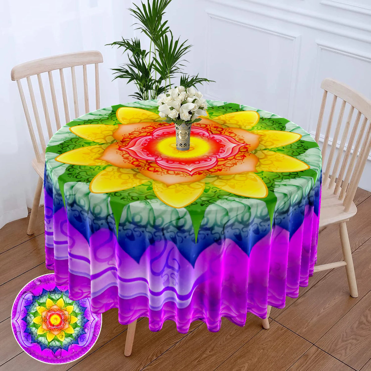 nappe table ronde fleur imprimée imperméable polyester classiqueextérieur maison fêtes blanc rose verte