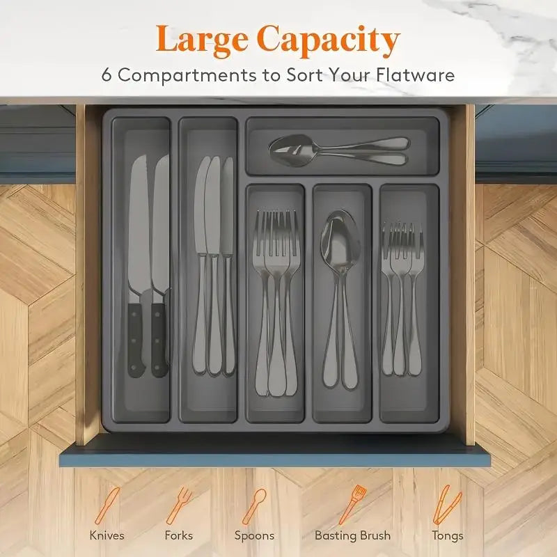 organisateur couverts moderne gris rangement couteaux fourchettes cuillères pinces brosse graisse plat lisse Küche