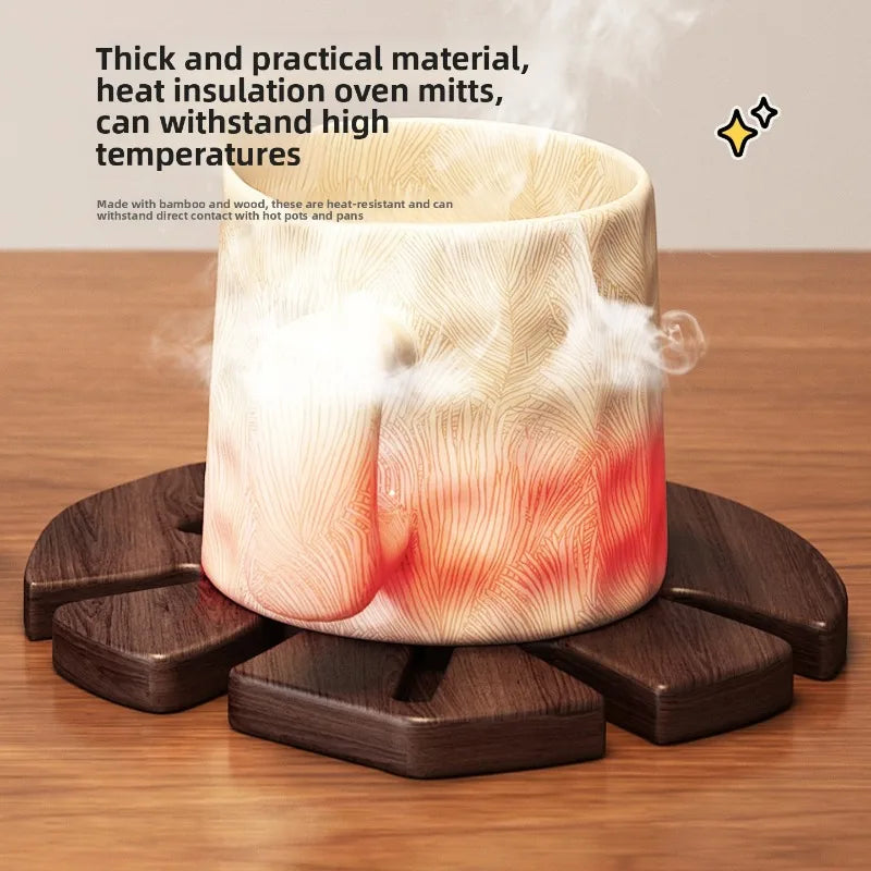 sous verre bois forme arbre isolant thermique dessous tasse feuille protège table plat décoratif