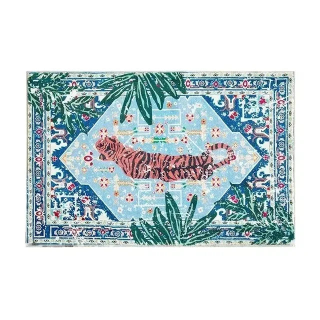 tapis salon motif tigre léopard ethnique rouge beige noir décoratif intérieur maison