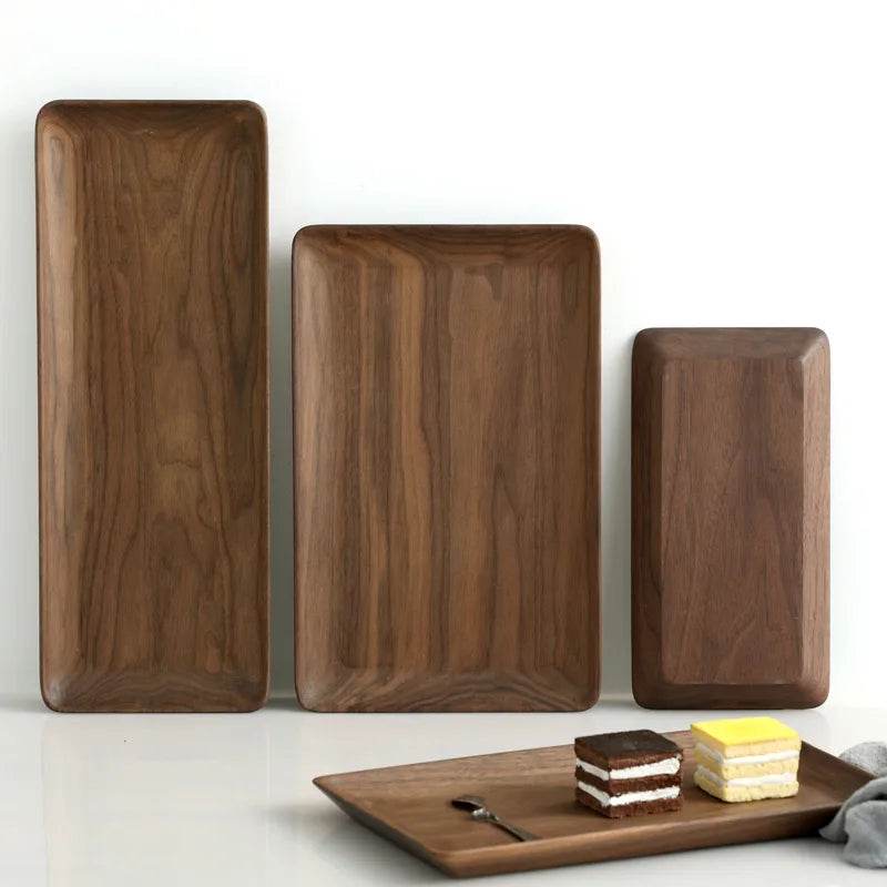 plateau rectangulaire bois marron minimaliste moderne service nourriture décoration cuisine assiette fruits théière tasses