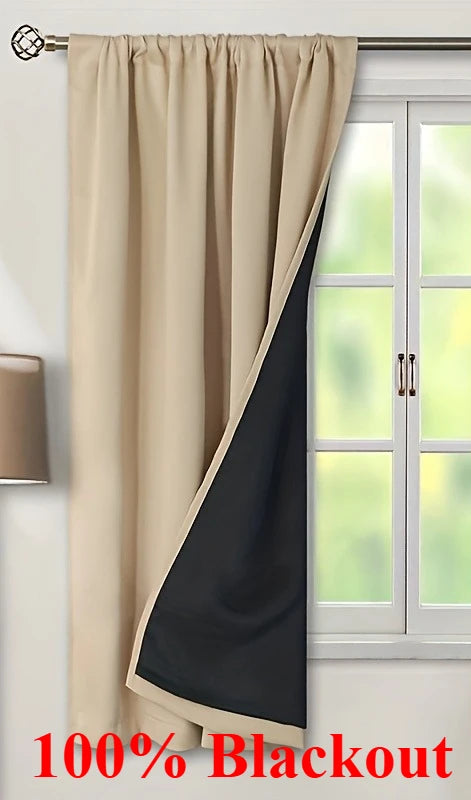 rideaux beige opaques modernes fenêtres isolation thermique anneaux métalliques chambre salon
