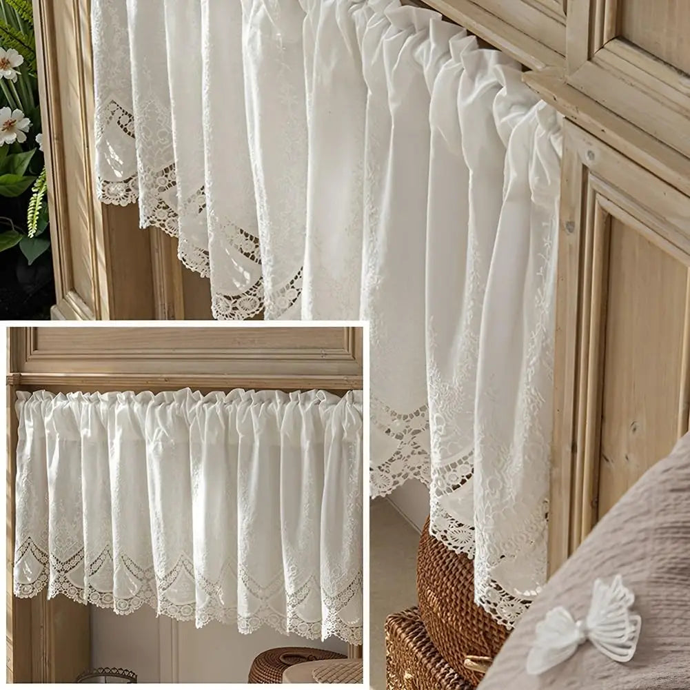rideau blanc dentelle floral coton semi transparent rustique 100cm110cm chambre cuisineôtel