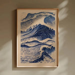 affiche art japonais ondes marines cadre bois salon chambre coucher decoration maison