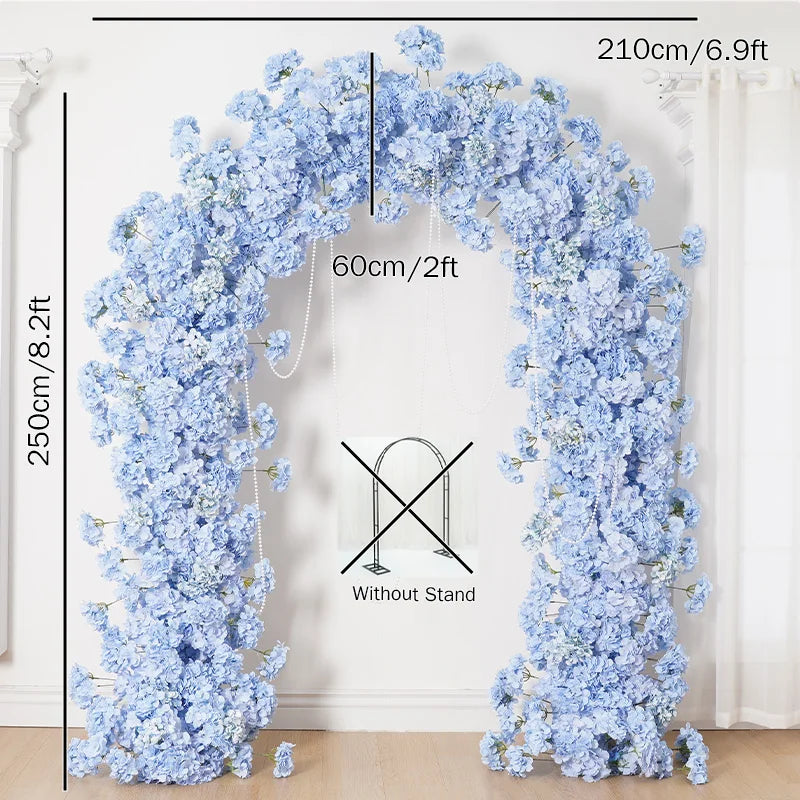 Décoration mariage arche fleurs artificielles bleu soie élégante extérieure anniversaire backdrop