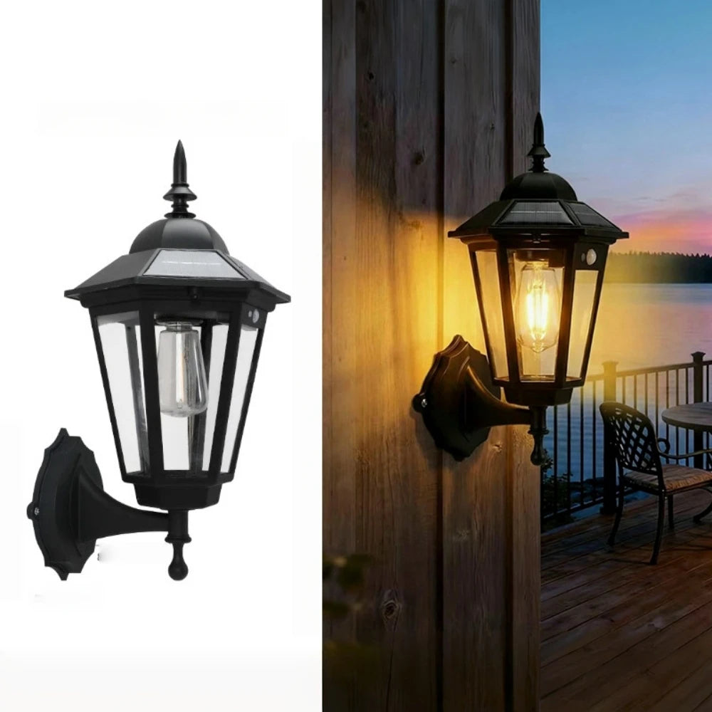 lampe solaire murale classique transparente motifs géométriques détection mouvement noir bronze