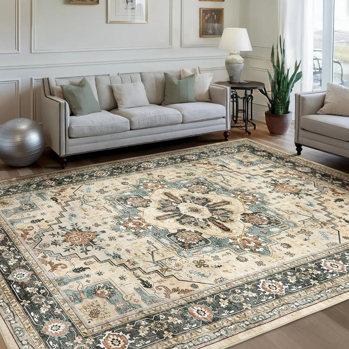 tapis sol floral géométrique bleu orange classique moderne chambre salonextérieur